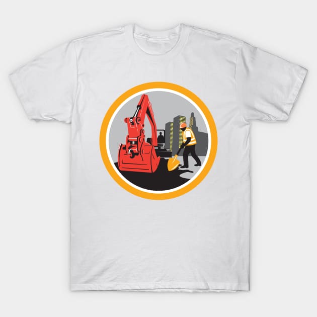 Mechanical Digger Construction Worker Circle T-Shirt by patrimonio